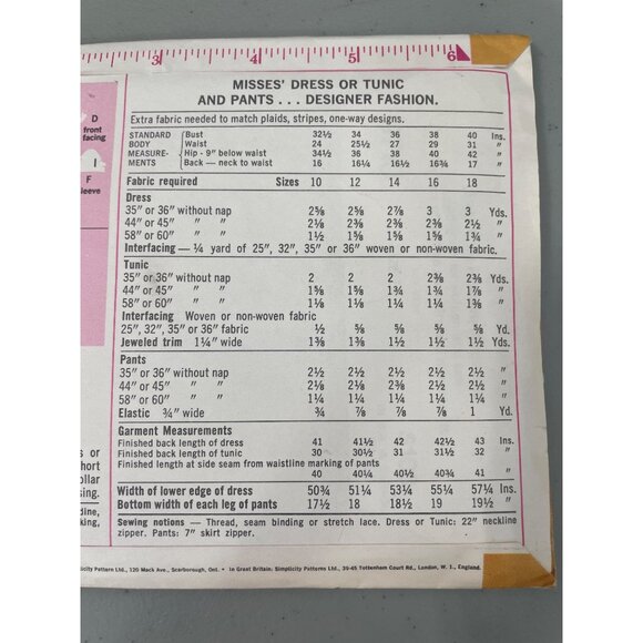 70s Simplicity 9710 Sewing Pattern Size 10 Misses Dress Tunic Pant Vintage UNCUT - Picture 5 of 6